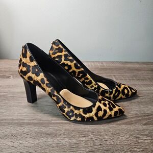 Michael Kors Leopard Hair Calf Pointed Toe Block Heel Pumps PV19E Womens 6M